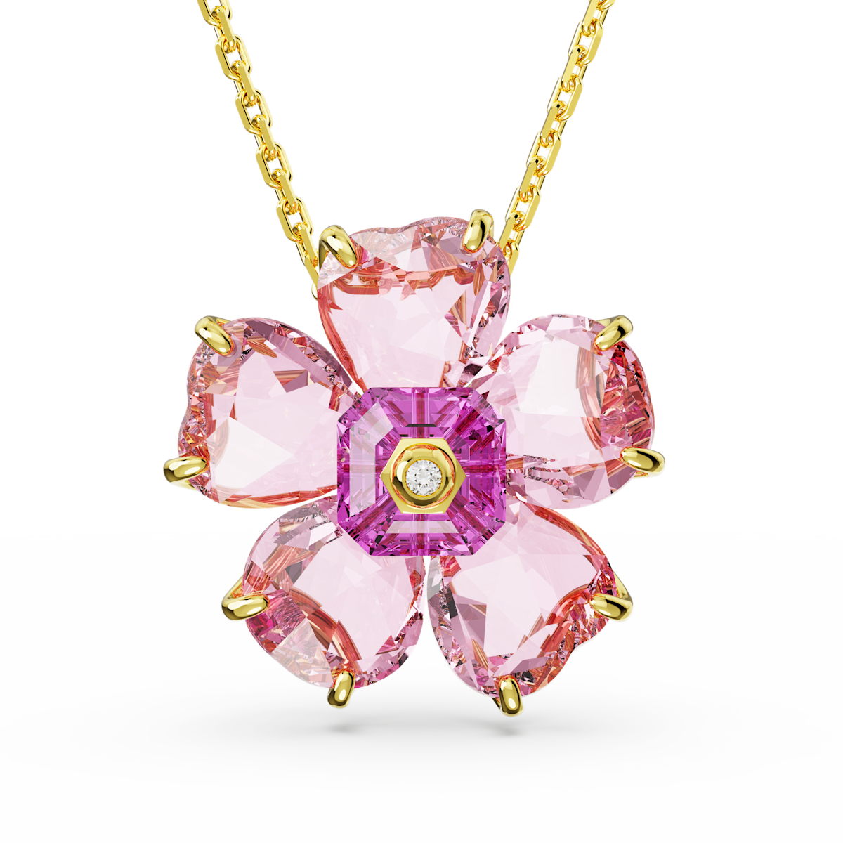 Florere necklace, Flower, Pink, Gold-tone plated