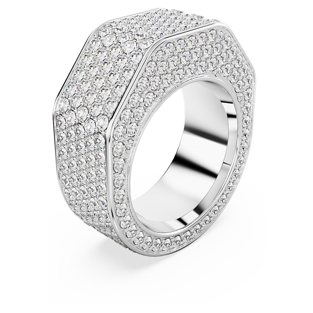 Load image into Gallery viewer, Dextera ring, Octagon shape, Pavé, White, Rhodium plated Size 58
