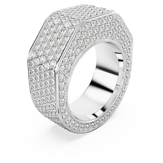 Dextera ring, Octagon shape, Pavé, White, Rhodium plated Size 64