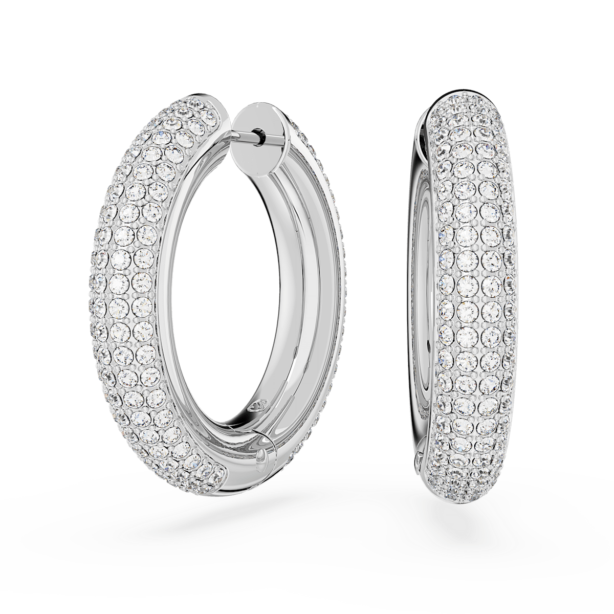 Dextera hoop earrings, Medium, White, Rhodium plated