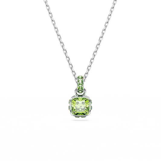 Birthstone pendant, Square cut, August, Green, Rhodium plated