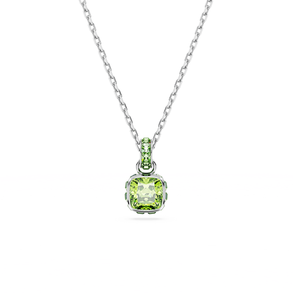 Birthstone pendant, Square cut, August, Green, Rhodium plated