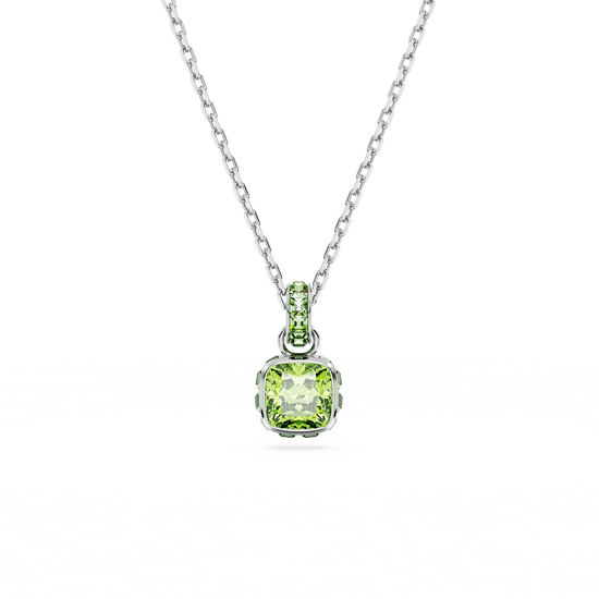 Birthstone pendant, Square cut, August, Green, Rhodium plated
