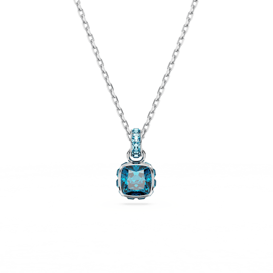 Birthstone pendant, Square cut, December, Blue, Rhodium plated
