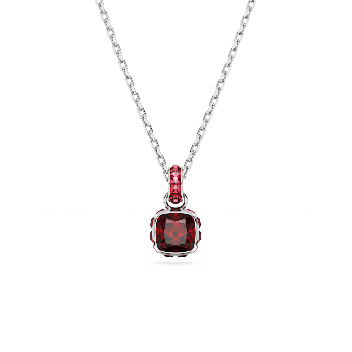 Birthstone pendant, Square cut, January, Red, Rhodium plated