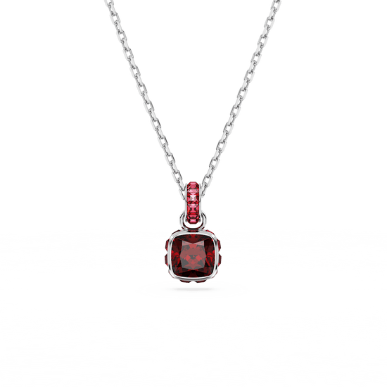 Birthstone pendant, Square cut, January, Red, Rhodium plated