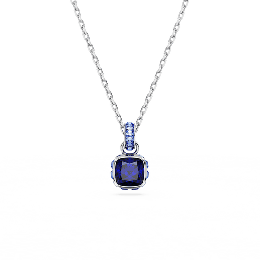 Birthstone pendant, Square cut, September, Blue, Rhodium plated