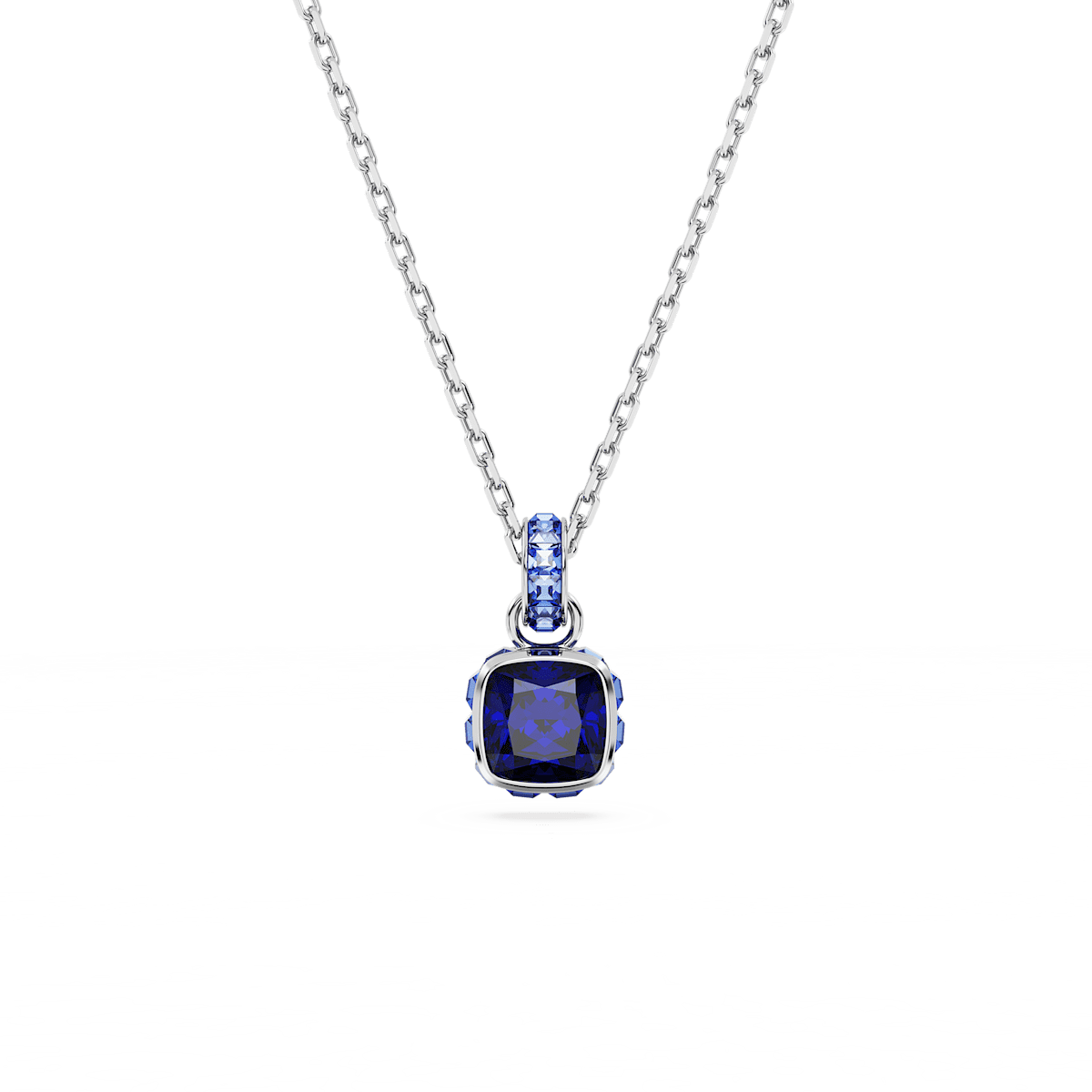 Birthstone pendant, Square cut, September, Blue, Rhodium plated