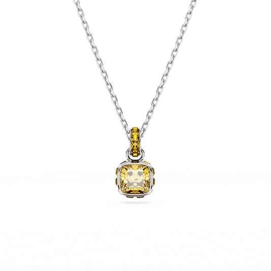 Birthstone pendant, Square cut, November, Yellow, Rhodium plated