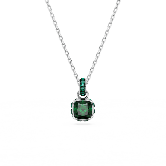 Birthstone pendant, Square cut, May, Green, Rhodium plated
