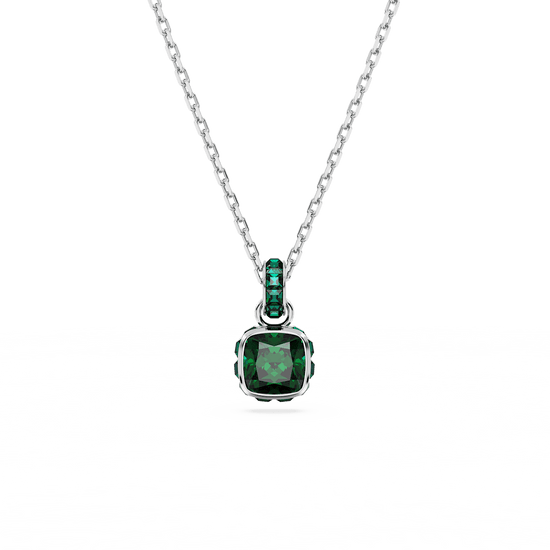 Birthstone pendant, Square cut, May, Green, Rhodium plated