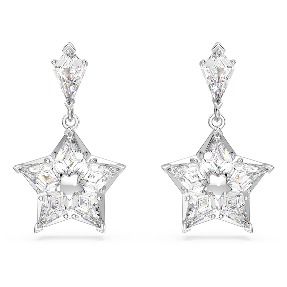 Load image into Gallery viewer, Stella drop earrings, Kite cut, Star, White, Rhodium plated
