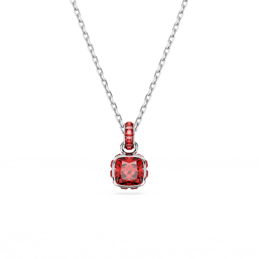 Birthstone pendant, Square cut, July, Red, Rhodium plated