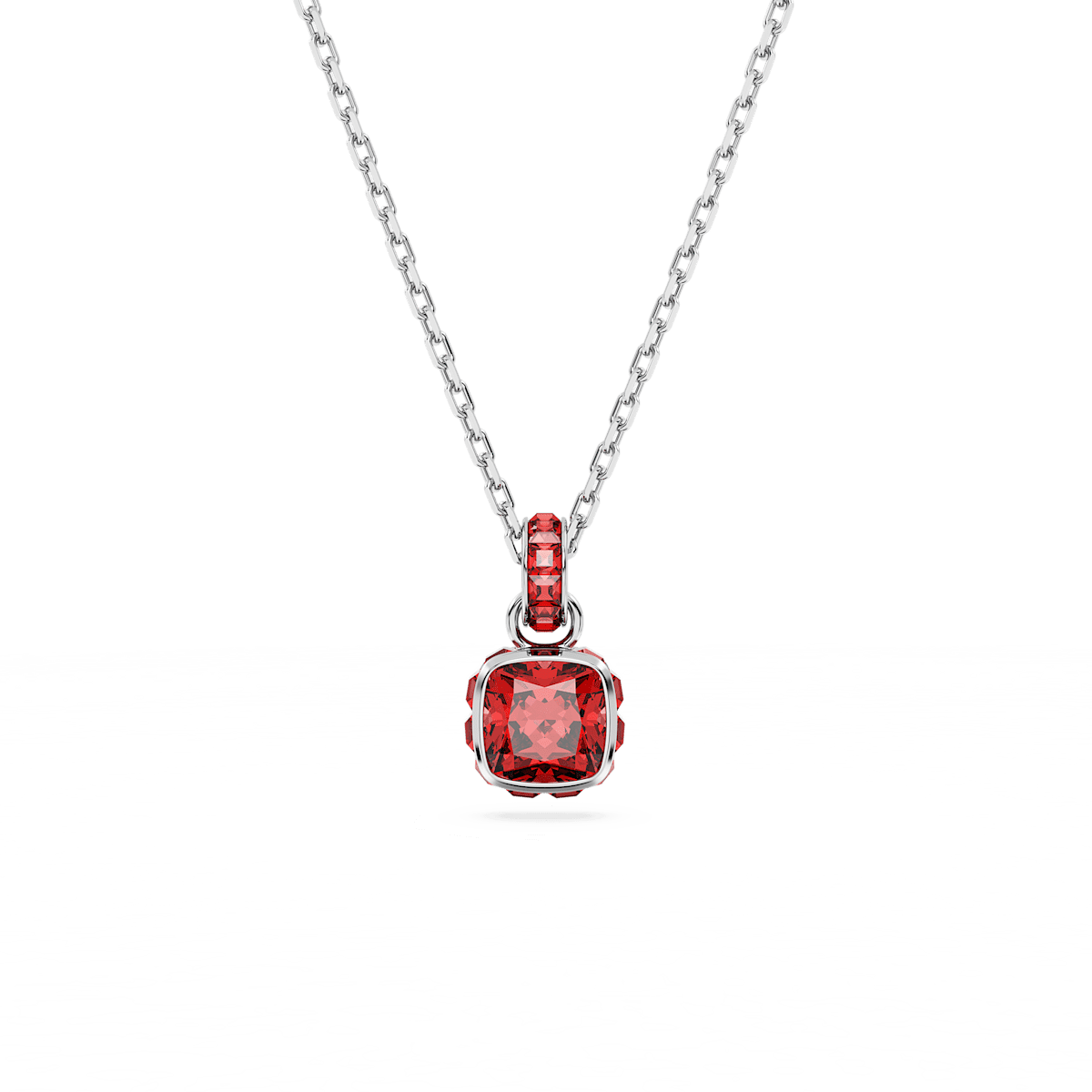 Birthstone pendant, Square cut, July, Red, Rhodium plated