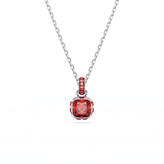 Birthstone pendant, Square cut, July, Red, Rhodium plated