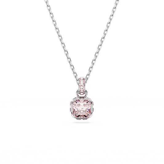 Birthstone pendant, Square cut, June, Pink, Rhodium plated