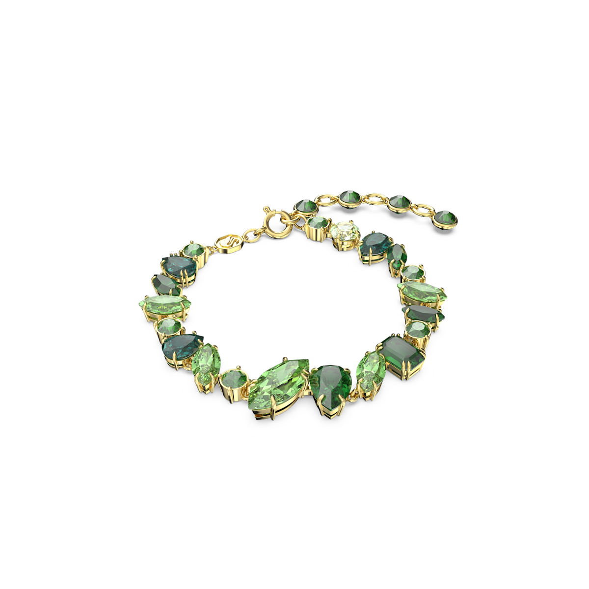 Gema bracelet, Mixed cuts, Green, Gold-tone plated