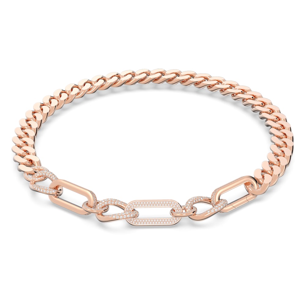 Dextera necklace, Statement, Mixed links, White, Rose gold-tone plated