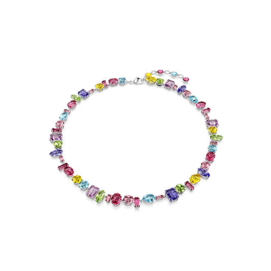 Gema necklace, Mixed cuts, Multicolored, Rhodium plated