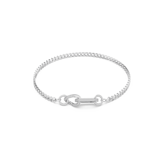 Dextera necklace, Pavé, Mixed links, White, Rhodium plated