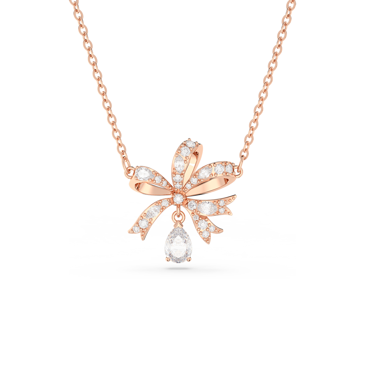 Volta necklace, Bow, Small, White, Rose gold-tone plated