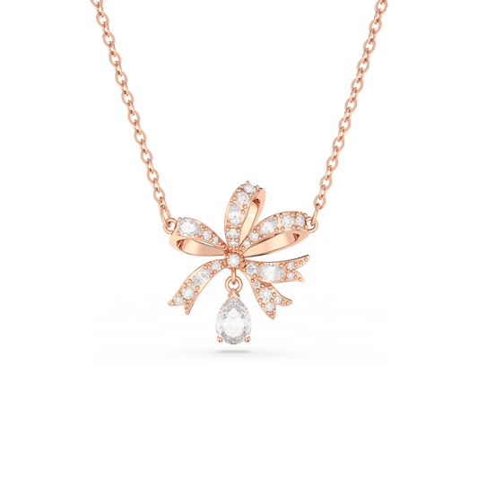 Volta necklace, Bow, Small, White, Rose gold-tone plated