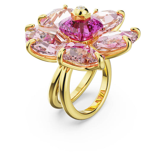 Florere cocktail ring, Flower, Pink, Gold-tone plated Size 58
