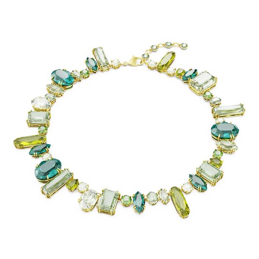 Gema necklace, Mixed cuts, Green, Gold-tone plated