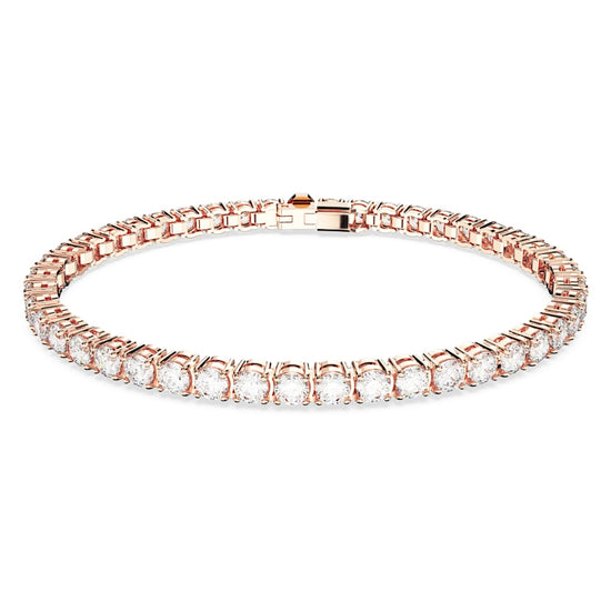 Matrix Tennis bracelet, Round cut, White, Rose gold-tone plated