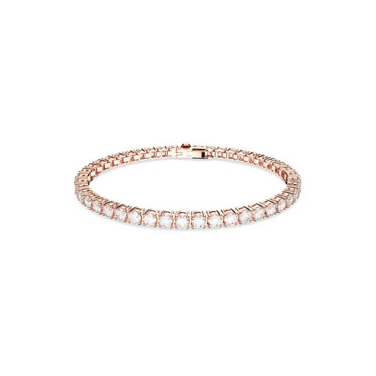 Matrix Tennis bracelet, Round cut, White, Rose gold-tone plated