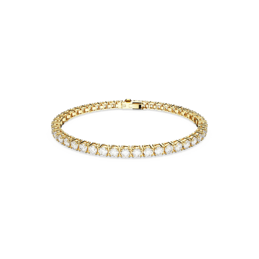 Matrix Tennis bracelet, Round cut, White, Gold-tone plated