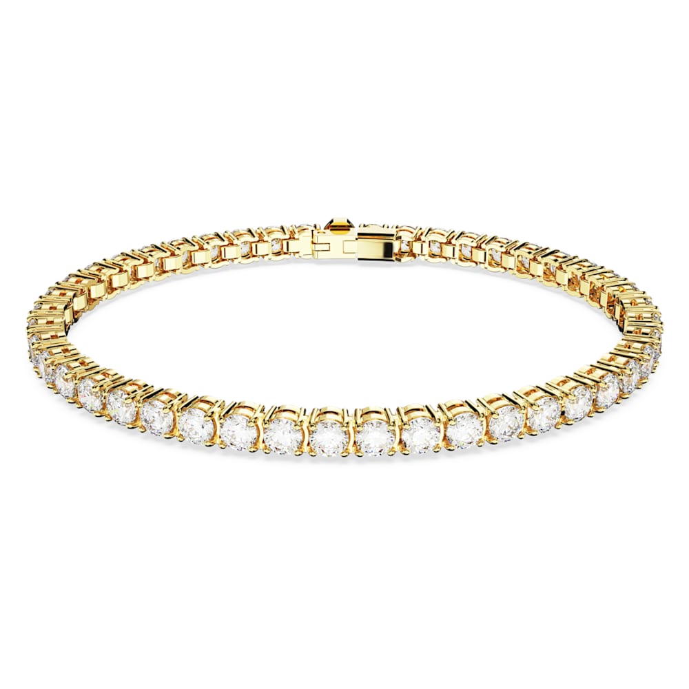 Matrix Tennis bracelet, Round cut, White, Gold-tone plated