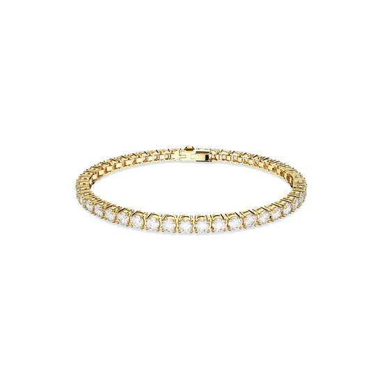 Matrix Tennis bracelet, Round cut, White, Gold-tone plated