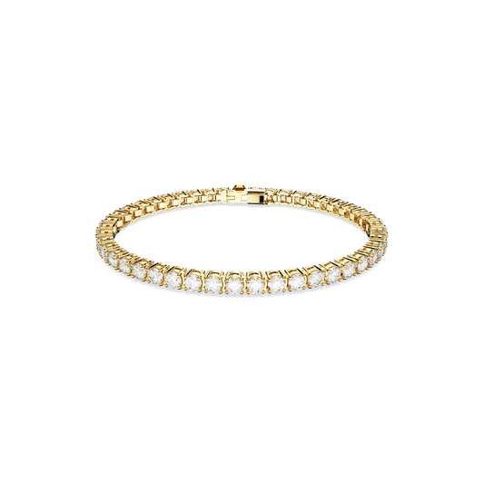 Matrix Tennis bracelet, Round cut, White, Gold-tone plated