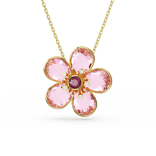 Florere pendant, Flower, Small, Pink, Gold-tone plated