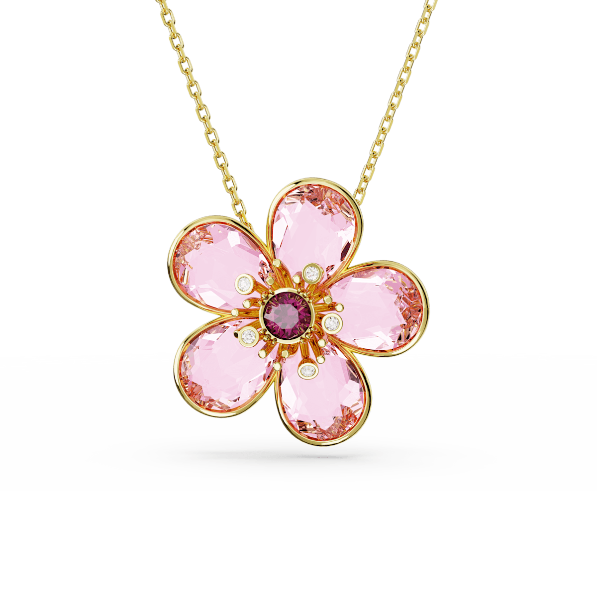 Florere pendant, Flower, Small, Pink, Gold-tone plated