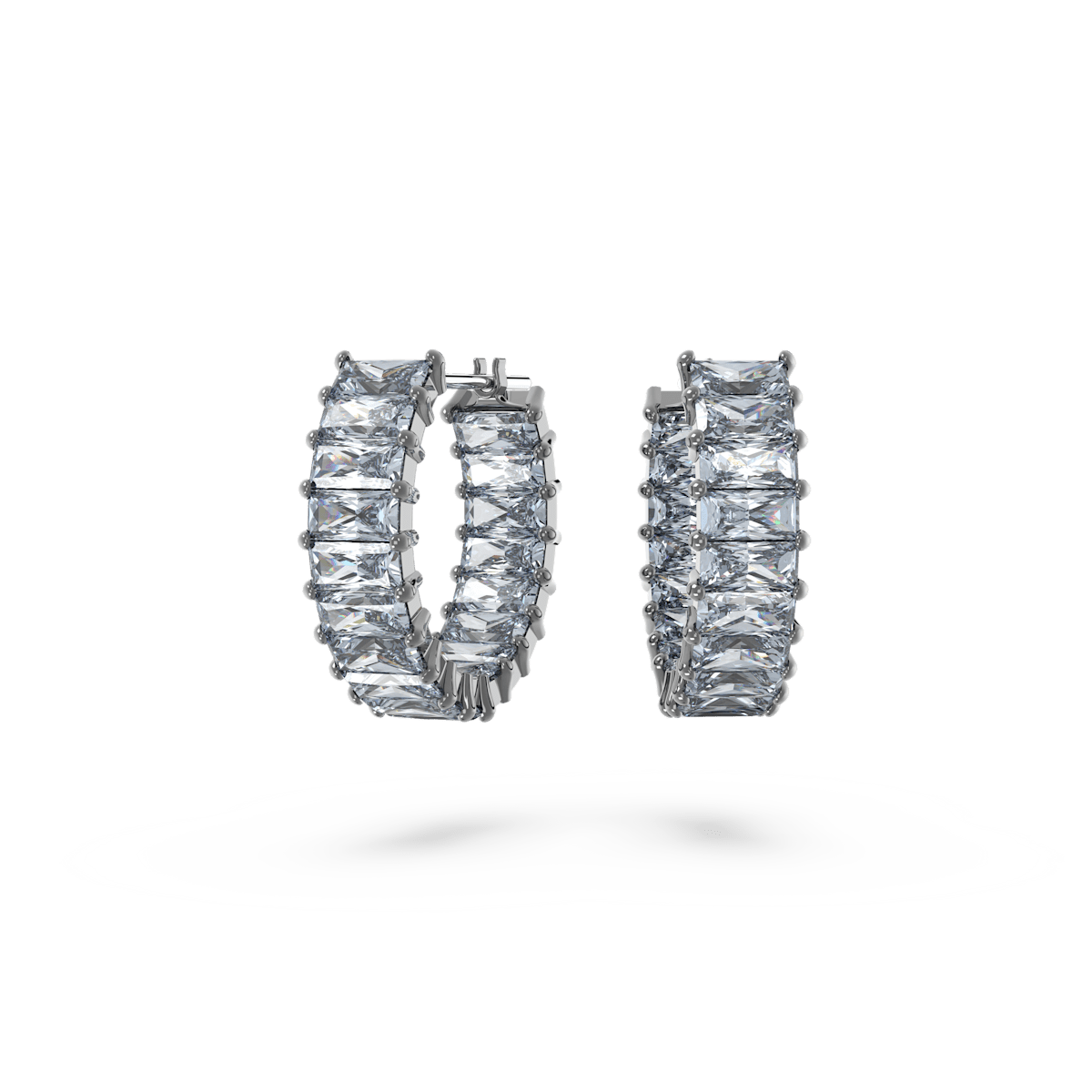 Matrix hoop earrings, Baguette cut, Gray, Ruthenium plated