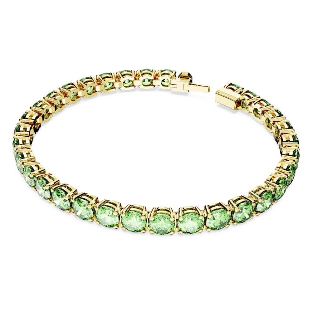 Matrix Tennis bracelet, Round cut, Green, Gold-tone plated