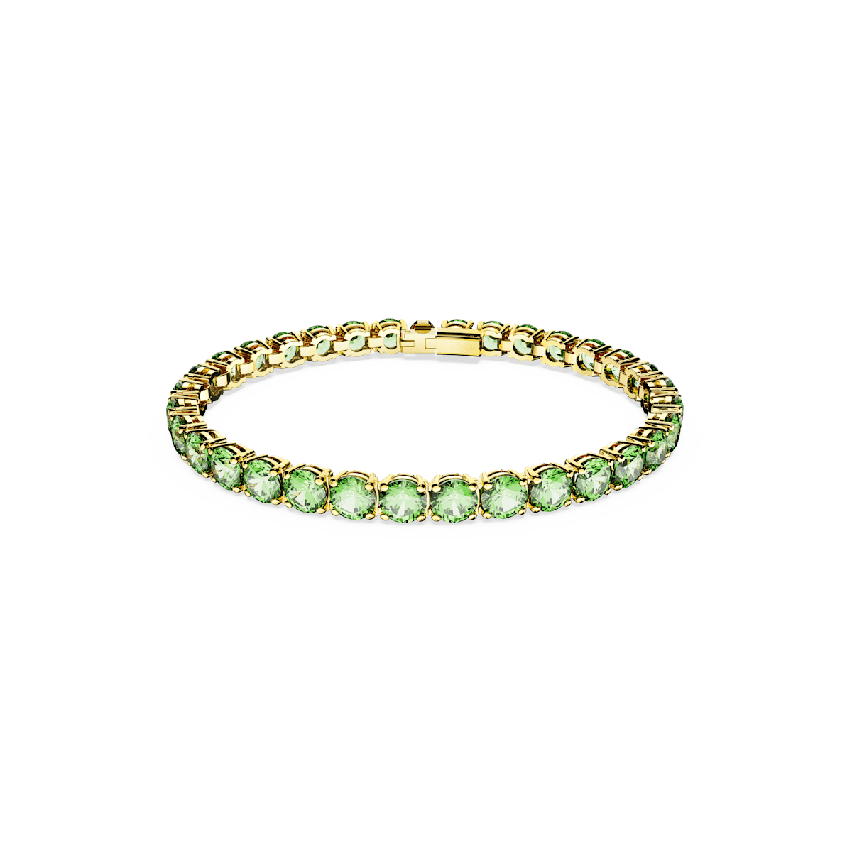 Matrix Tennis bracelet, Round cut, Green, Gold-tone plated