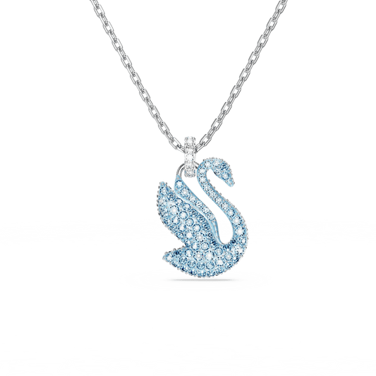 Swarovski Iconic Swan pendant, Swan, Medium, Blue, Rhodium plated