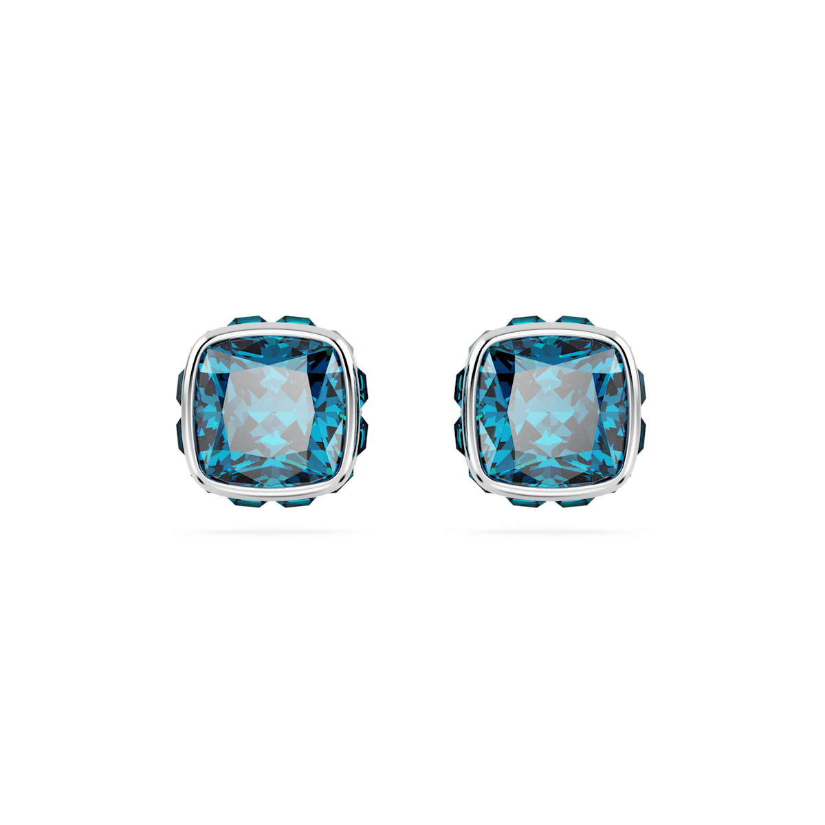 Birthstone stud earrings, Square cut, December, Blue, Rhodium plated