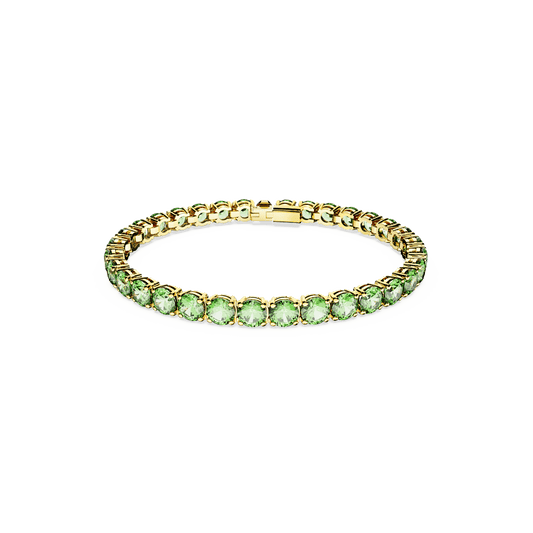 Matrix Tennis bracelet, Round cut, Green, Gold-tone plated