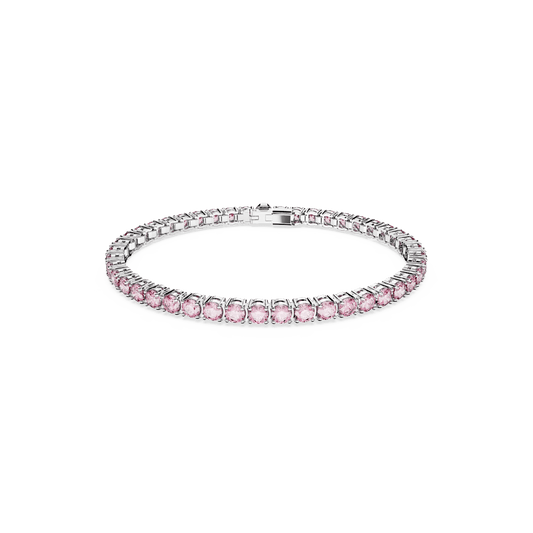 Matrix Tennis bracelet, Round cut, Pink, Rhodium plated