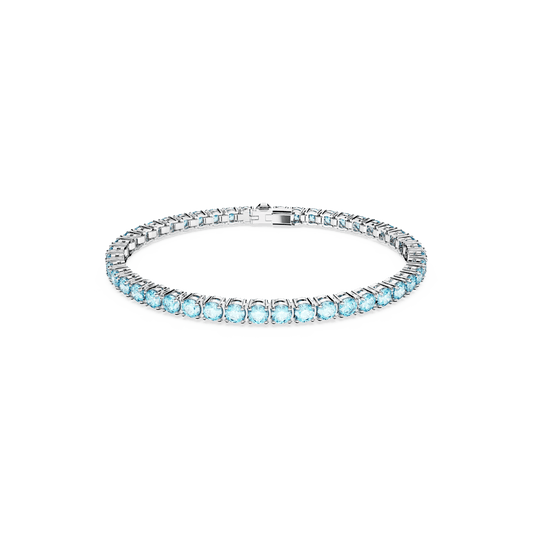 Matrix Tennis bracelet, Round cut, Blue, Rhodium plated