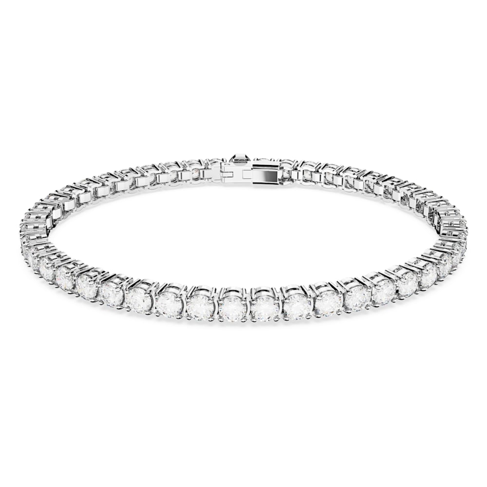 Matrix Tennis bracelet, Round cut, White, Rhodium plated