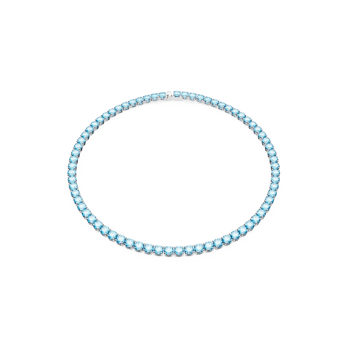Matrix Tennis necklace, Round cut, Medium, Blue, Rhodium plated