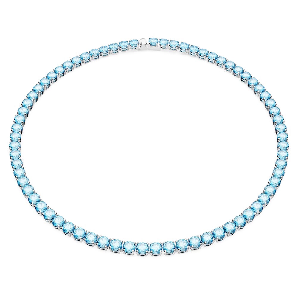Matrix Tennis necklace, Round cut, Blue, Rhodium plated