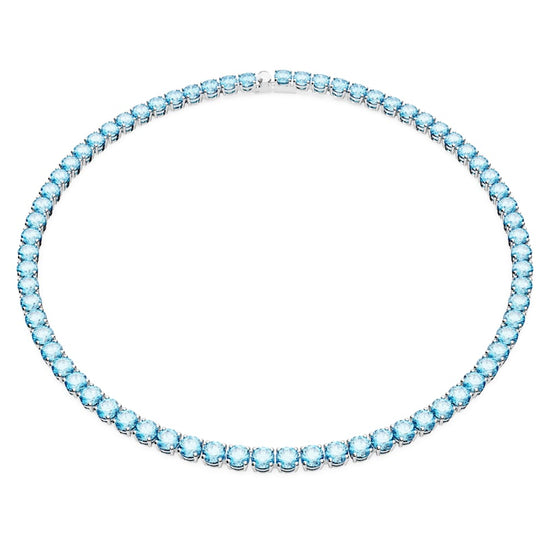 Matrix Tennis necklace, Round cut, Blue, Rhodium plated