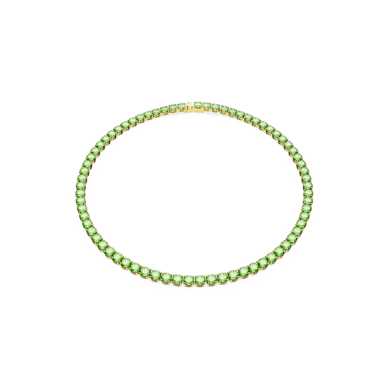 Matrix Tennis necklace, Round cut, Medium, Green, Gold-tone plated