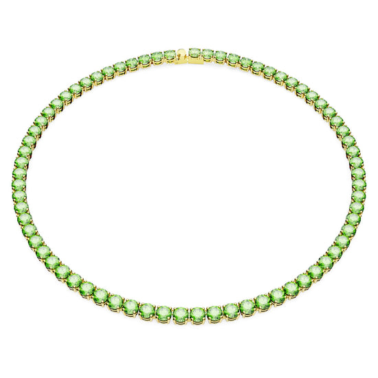 Matrix Tennis necklace, Round cut, Green, Gold-tone plated